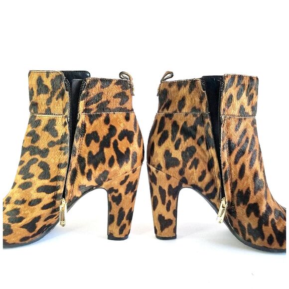 SAM EDELMAN Sianna Leopard Calf Hair Booties Sz 8.5 Heeled Ankle Boots - Picture 7 of 13